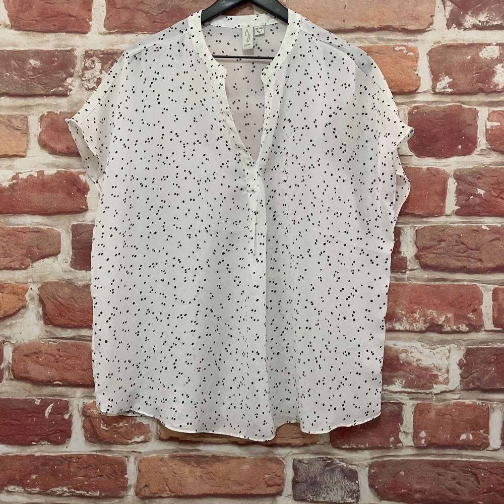 Joie Top Women's XL White Black Ditsy Polka Dot Short Sleeve Pullover Blouse